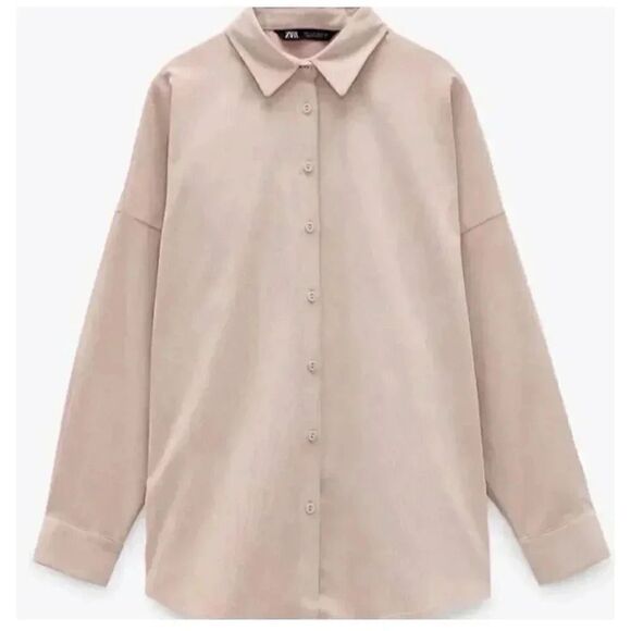 Zara Oversized Corduroy Button Down Shirt Blush Pink, SZ M# 1822 - Picture 2 of 15